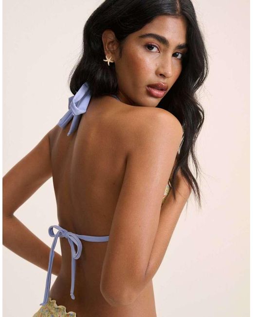 Nobody's Child Natural Ditsy Floral Frill Edge Bikini Top