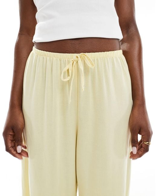 ASOS Natural Wide Leg Linen Pull On Trouser