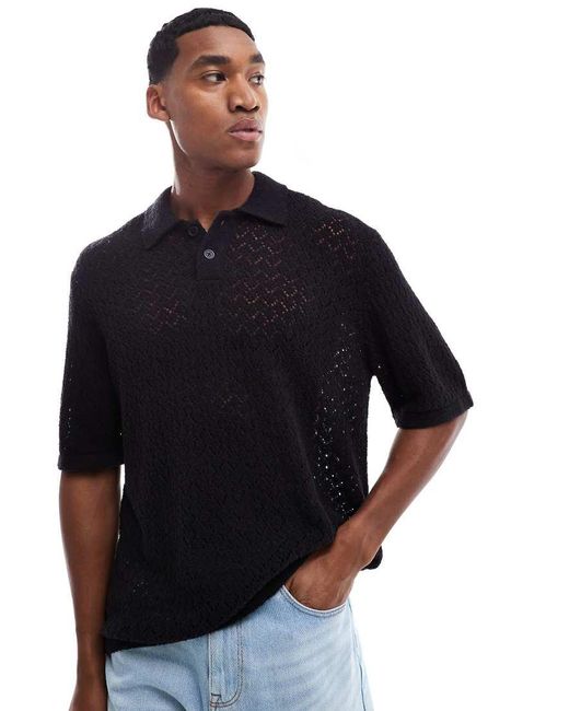 Jack & Jones Blue Thick Crochet Polo for men