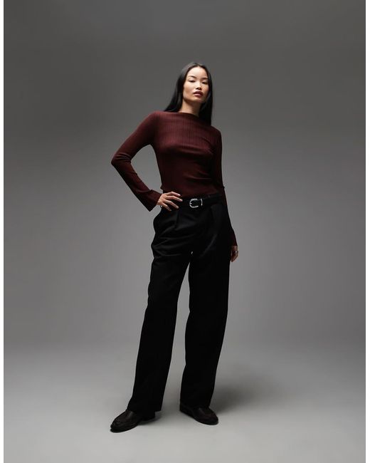 & Other Stories Black Pure Merino Wool Ribbed Knitted Top With Flare Sleeves