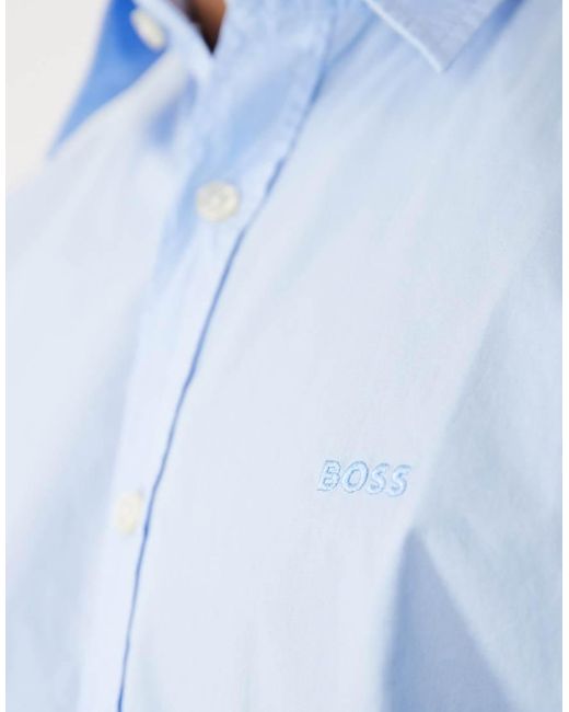 Boss Blue Regular Fit Cotton Long Sleeve Button Up Shirt for men