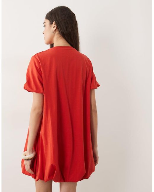 ASOS Red Short Puff Sleeve Bubble Mini Dress