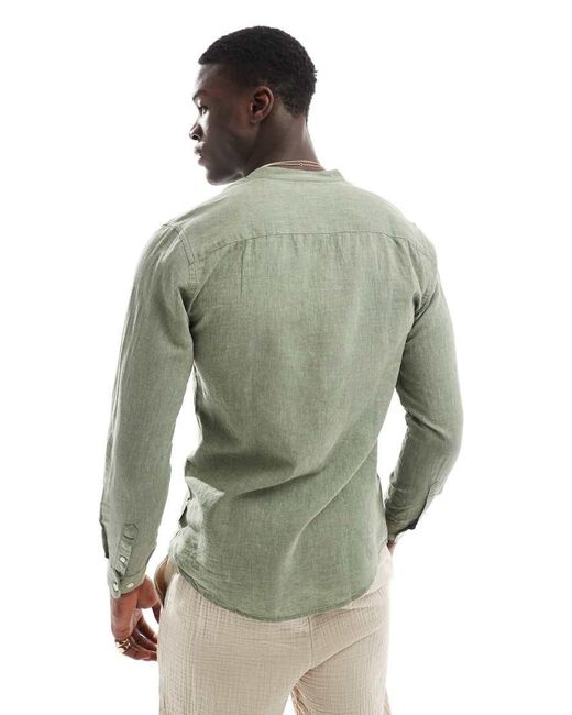 Camisa Verde Salvia Con Cuello Mao De Mezcla De Lino De -Neutro Only & Sons de hombre de color Green