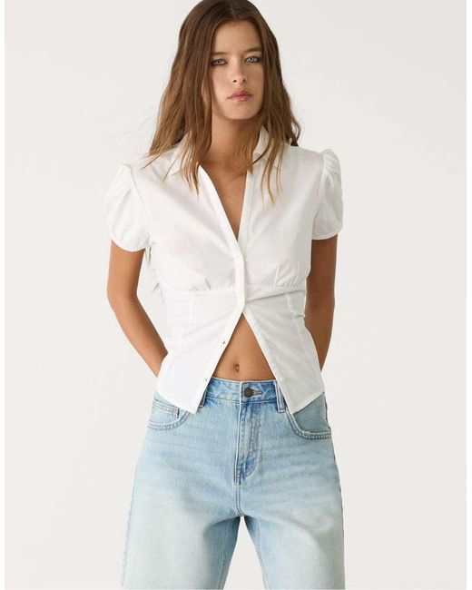 Stradivarius Denim Bermuda Short Met Halfhoge Taille in het Blue
