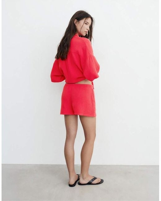 Pull&Bear Red Textu Cotton Shorts