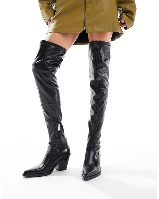 Bershka Black Over The Knee Faux Leather Heeled Boots