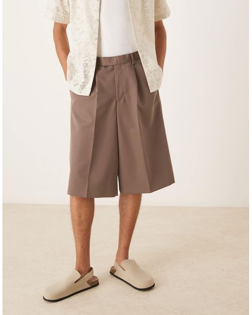 ASOS Natural Smart Oversized Bermuda Shorts With Front Pleat for men