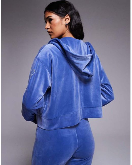 Juicy Couture Blue Diamante Outline Logo Zip-through Hoodie