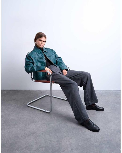 Chaqueta Color Cerceta Lavado Con Cremallera De Cuero Sintético De -Azul TOPSHOP de color Blue