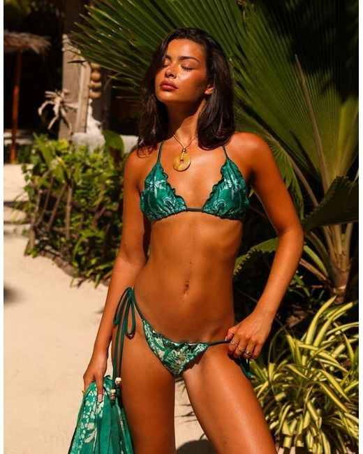 Kulani Kinis Green Emerald Tides Lettuce Edge Thong Tie Bikini Bottom