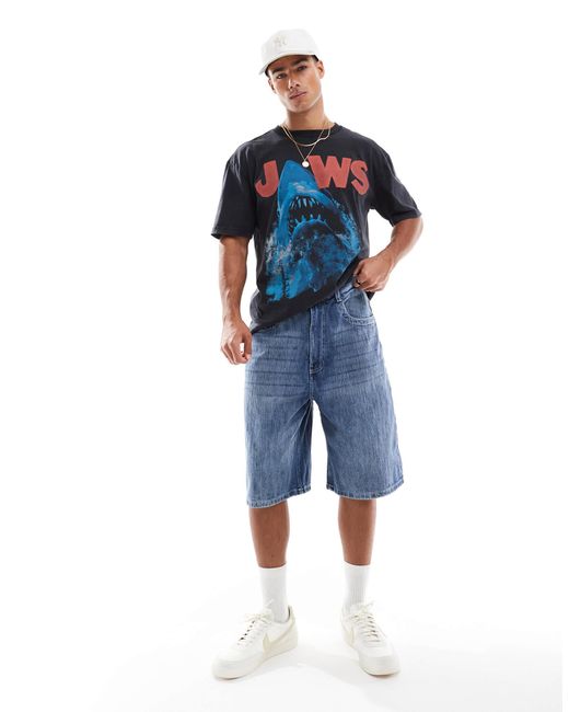 Pull&Bear – weite denim-shorts in Blue für Herren
