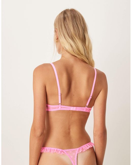 ASOS Pink Koko Floral Textured Mesh Ruffle Underwired Bra