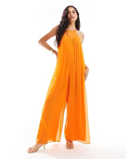 ASOS Orange Chiffon High Neck Trapeze Jumpsuit