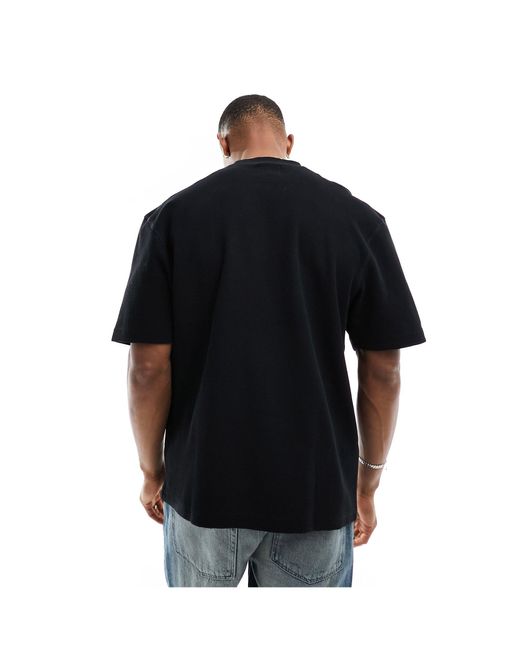 T-shirt côtelé à col ras River Island pour homme en coloris Black