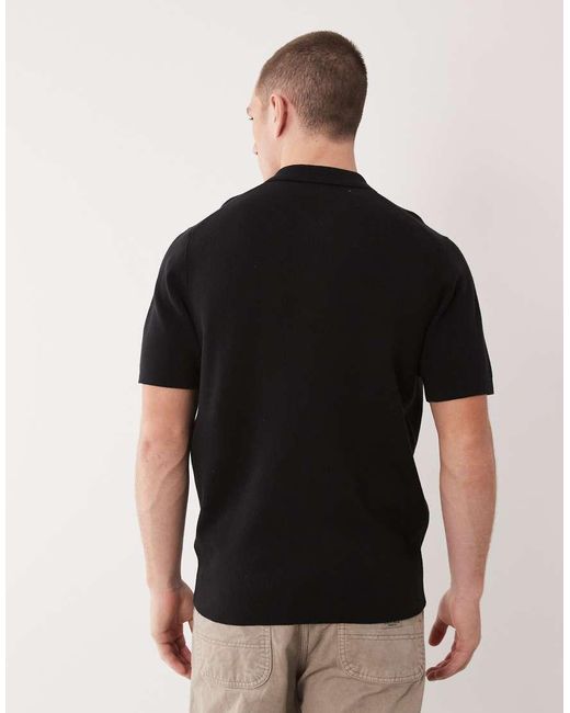 ASOS Black Essential Knitted Cotton Blend Zip Polo for men