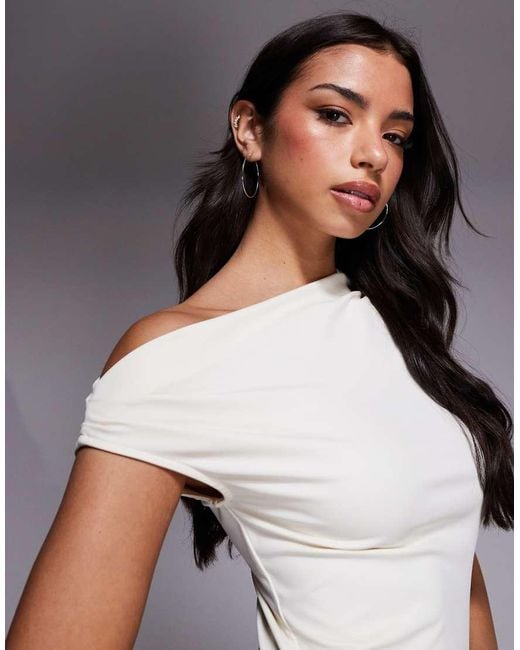The Frolic Gray Exclusive Asymmetric Off Shoulder Maxi Dress