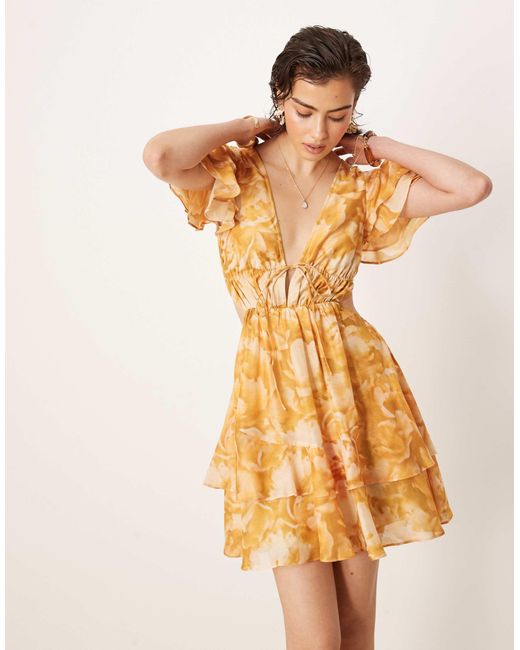 ASOS Multicolor V Neck Angel Sleeve Cut Out Mini Dress