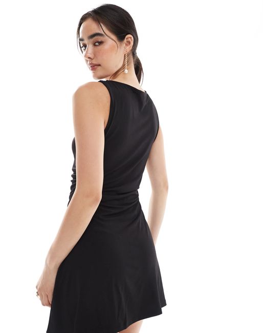 Vero Moda Slinky Slash Neck Ruched Detail Mini Dress in Black | Lyst Vero Moda Slinky Slash Neck Ruched Detail Mini Dress in Black | Lyst
