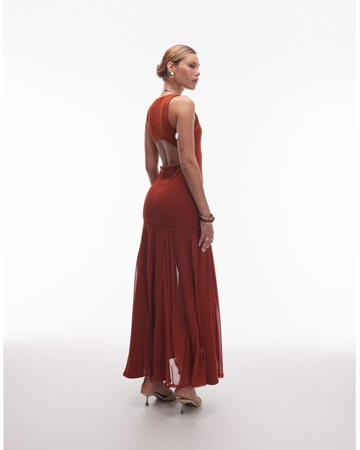ASOS Red Scoop Neck Maxi Dress With Sheer Godet Skirt