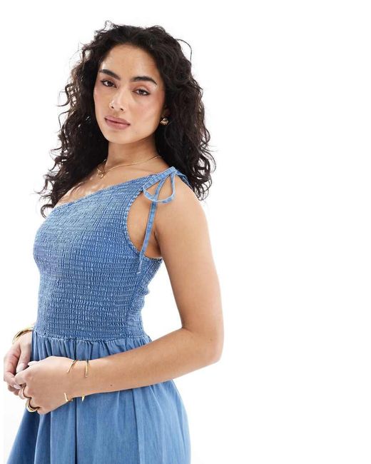 ASOS Blue Soft Denim Midi Dress With Asymmetric Neckline