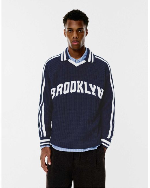 Polo en maille à motif brooklyn Pull&Bear pour homme en coloris Blue