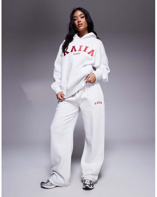 Kaiia Gray Embroidered Logo Hoodie Co-ord