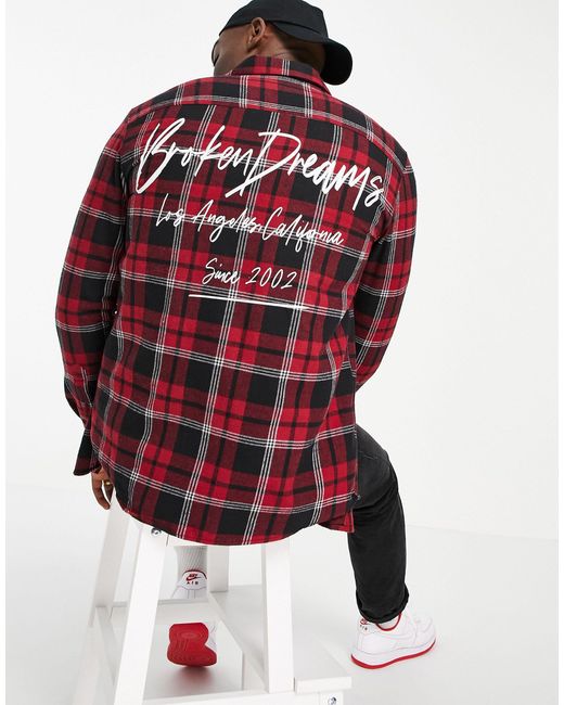 Topman Red Check Shirt With Printed Back Design for men