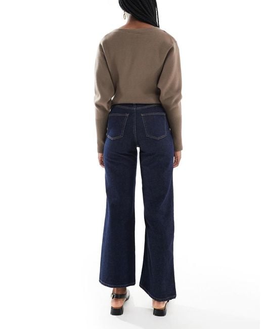 ONLY Blue Juicy High Waisted Wide Leg Jeans With Contrast Stitch