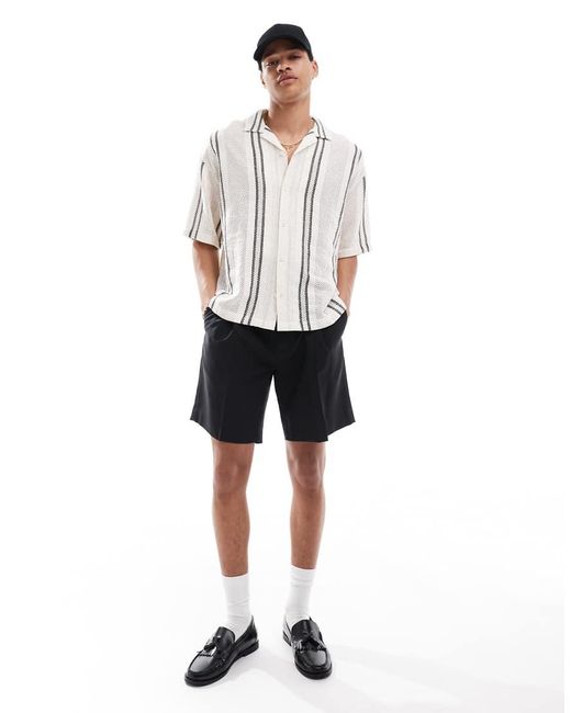 Pull&Bear White Rustic Textured Striped Shirt for men