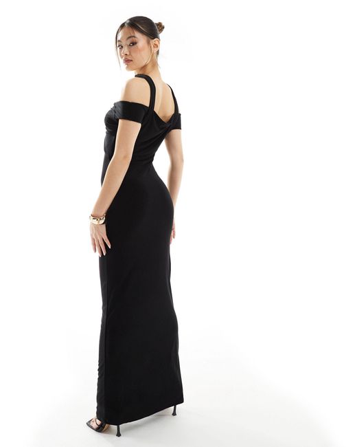 ASOS Black Bardot Maxi Dress With Drape Neckline