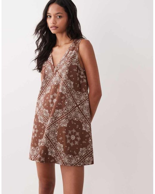 ASOS Multicolor Cotton Linen V Neck Smock Mini Dress