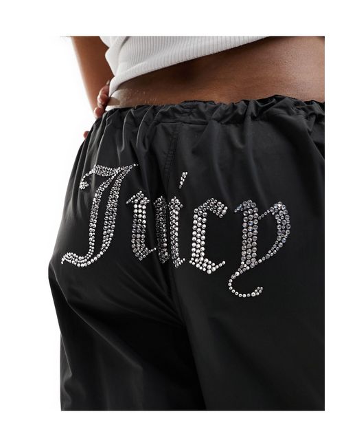 Juicy Couture Black Diamante Nylon Parachute Pants