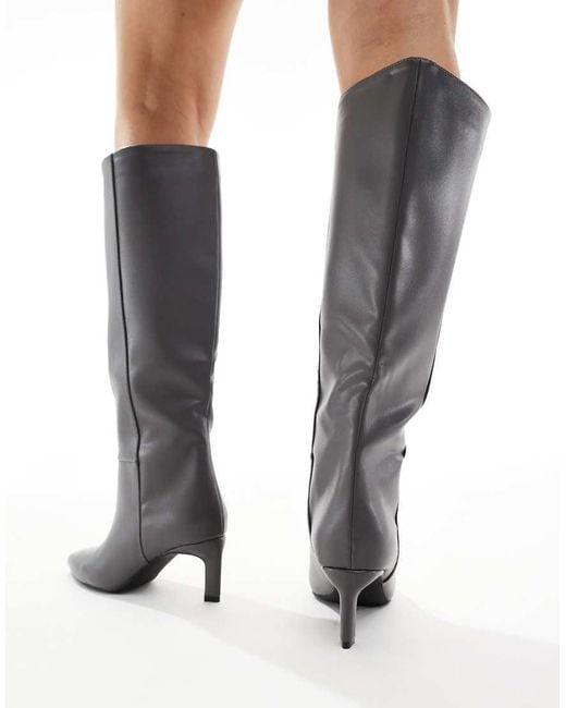 SEQWL Gray Benz Knee High Kitten Heel Boots