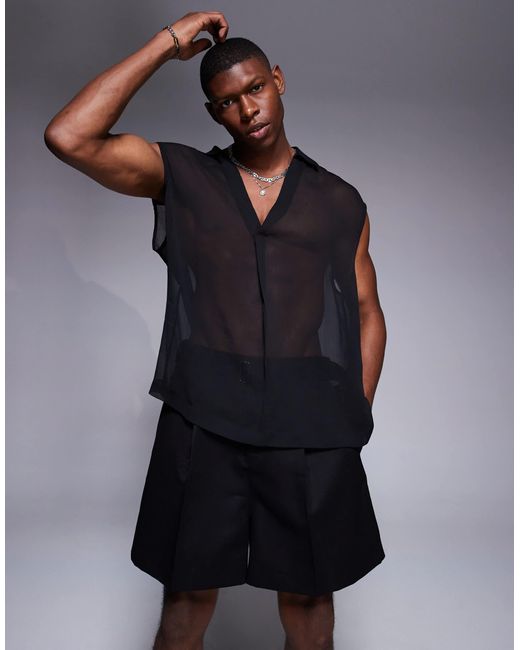 ASOS Blue Sleeveless Oversized Overhead Shirt for men