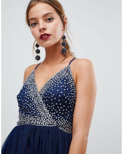 asos gold and navy sparkle mesh skater dress