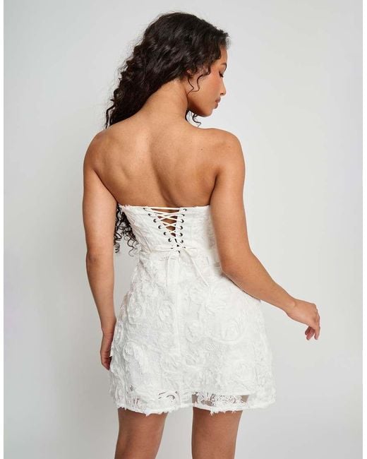Public Desire White Lace Up Corset Bodice Textured Mini Dress