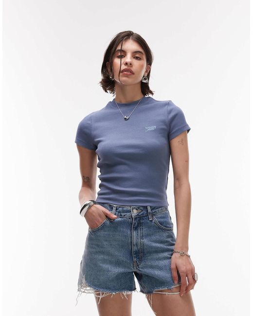 Tommy Hilfiger Blue Off Centre Script Logo T-shirt