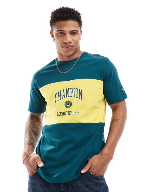 Rochester - t-shirt color block à logo universitaire - et jaune Champion pour homme en coloris Blue