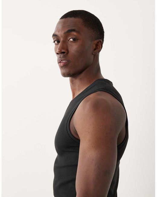 4505 Black Seamless Rib Muscle Fit Training Tank for men
