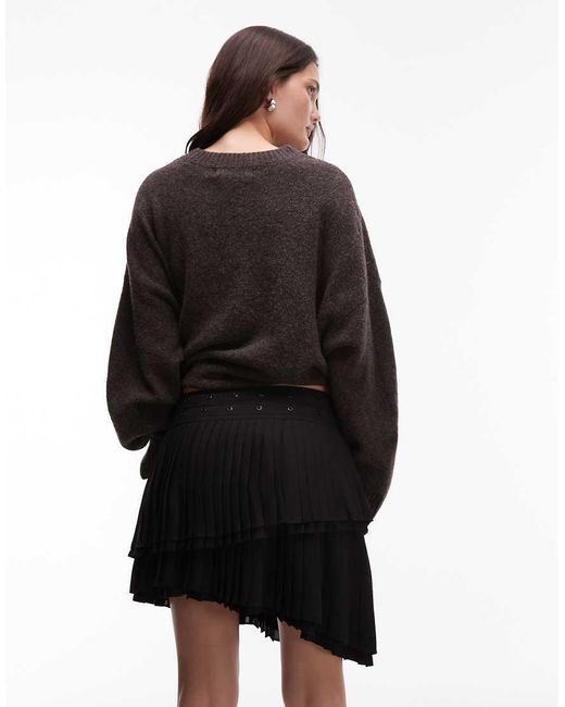 AllSaints Black Oona Pleated Mini Skirt With Eyelet Waistband