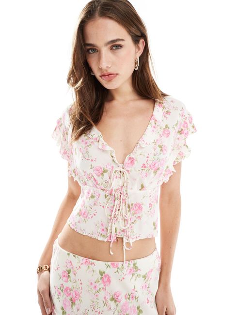 Mango White Floral Printed Co-ord Top