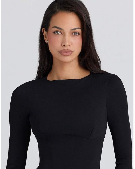 House Of Cb Black Athena Long Sleeve Crepe Jersey Maxi Dress