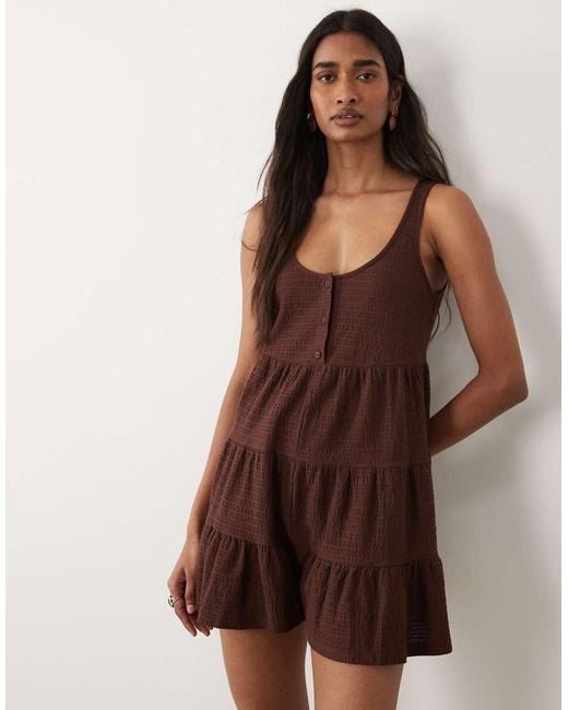 Miss Selfridge Brown Tiered Jersey Playsuit