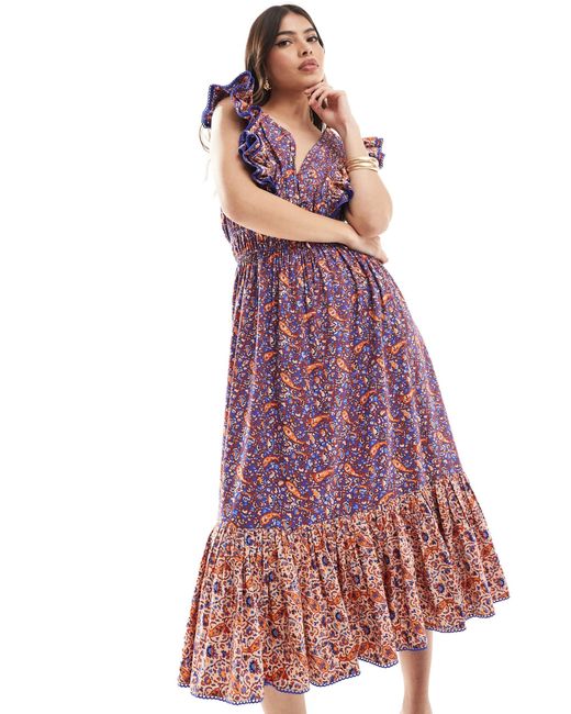 French Connection Purple Frill Detail Midi Dress