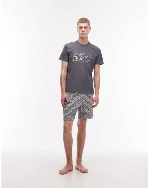 Lacoste Gray Croc Print Jersey Pyjama Set for men