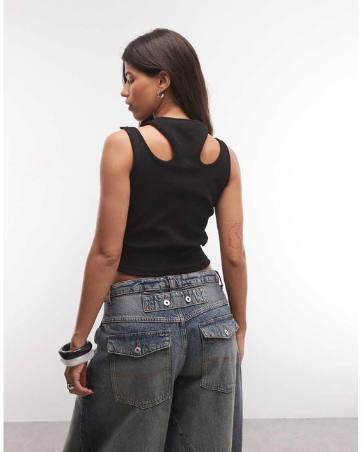 Liquor N Poker Black Ribbed Buckle Detail Vest Top