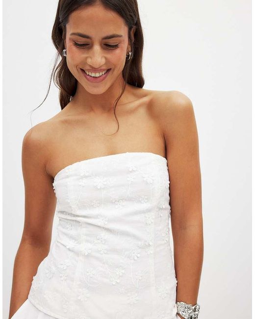 NA-KD White Embroidered Bandeau Top