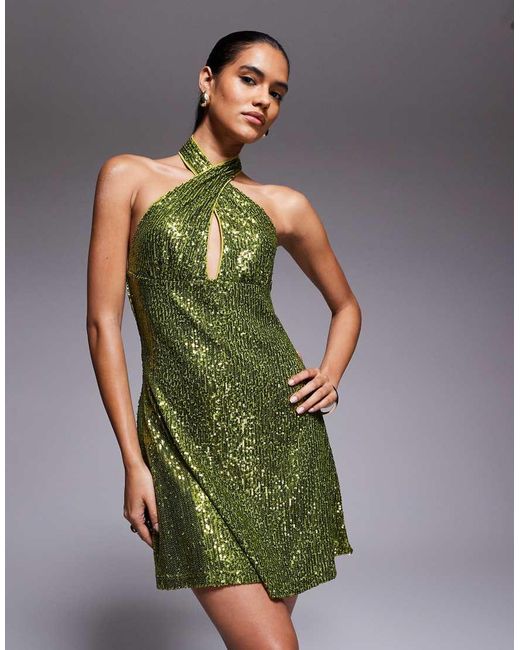 ASOS Green All Over Sequin Mini Dress
