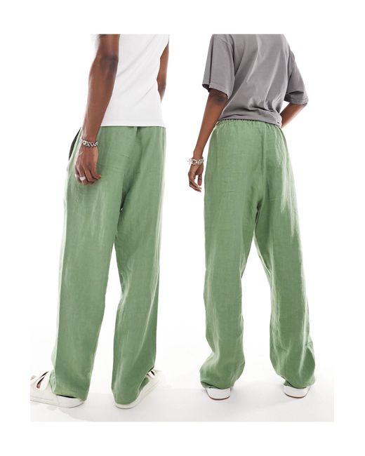 Seth - pantalon unisexe en lin - - exclusivité asos Weekday en coloris Green