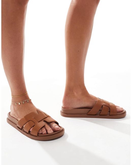 Truffle Collection Brown Triple Strap Footbed Sandals